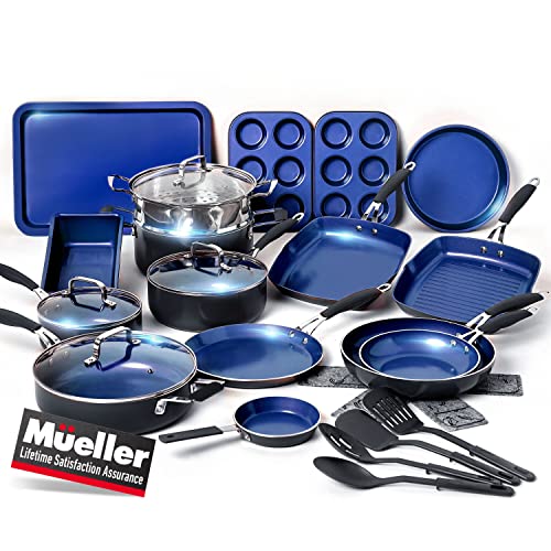 Mueller Sapphire UltraClad Kitchen Pots and Pans Set Nonstick Induction Cookware Sets -24pc Induction Pots and Pans for Cooking Kitchen Cookware Sets,Frying Pans Nonstick Pots and Pans Set