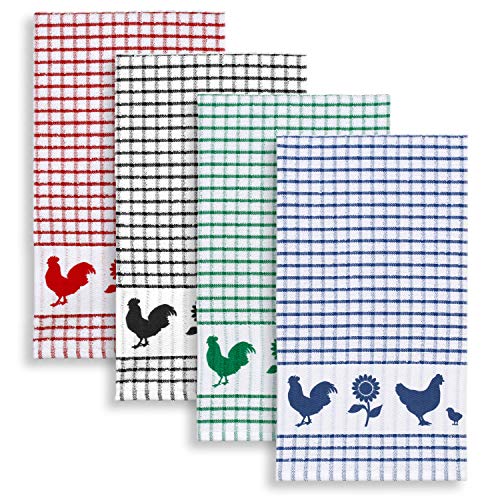Cackleberry Home Backyard Chickens Windowpane Check Cotton Terrycloth Kitchen Towels, Set of 4 (Assorted)