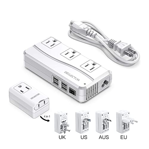 ISELECTOR 250W Power Converter 220V to 110V Voltage Converter with 8 Charging Ports Universal Travel Adapter and UK/AU/US/EU Worldwide Plug Adapter, ETL Listed