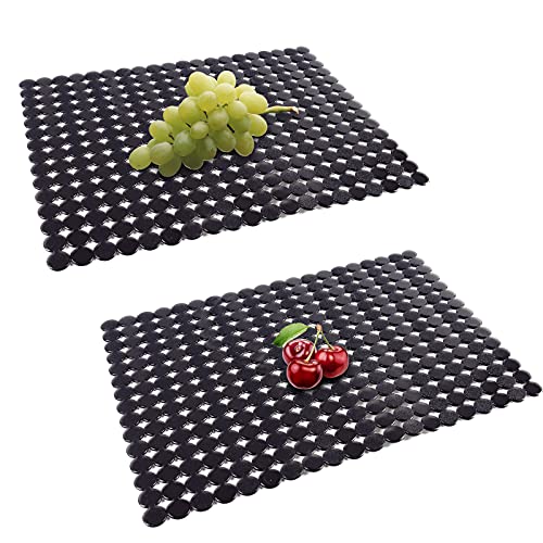Qulable 2 Pack Kitchen Sink Mat for Stainless Steel/Ceramic Sinks, PVC Eco-friendly Protectors for Bottom of Kitchen Sink, Adjustable, Fast Draining, Dots Design, 11.8×15.7 (Black)