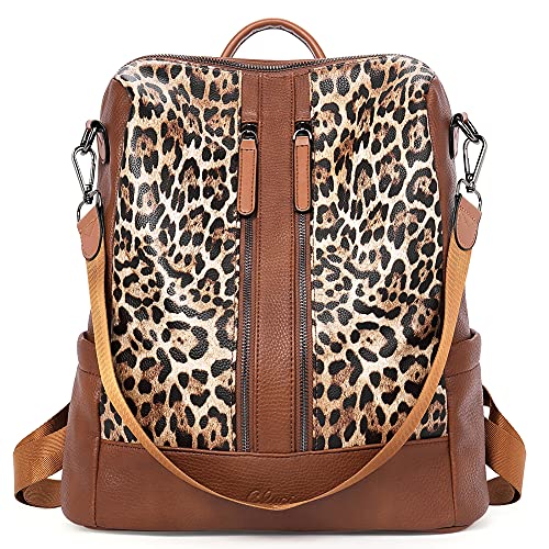 CLUCI Womens Backpack Purse Leather Fashion Travel Casual Detachable Ladies Covertible Shoulder Bag Leopard Pattern