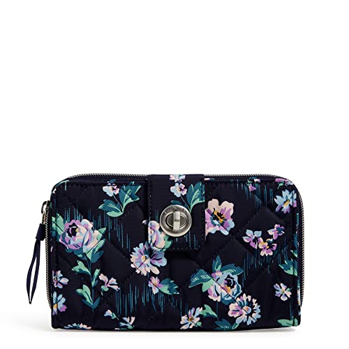 Vera Bradley Womens Performance Twill Turnlock With Rfid Protection Wallet, Navy Garden, One Size US