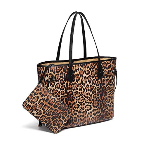 Daisy Rose Tote Shoulder Travel Bag & Matching Clutch PU Vegan Leather – Leopard