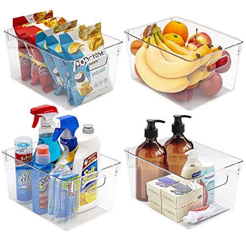 Sorbus Plastic Storage Bins Clear Pantry Organizer Box Bin Containers for Organizing Kitchen Fridge, Food, Snack Pantry Cabinet, Vegetables, Bathroom Supplies (4 Pack)