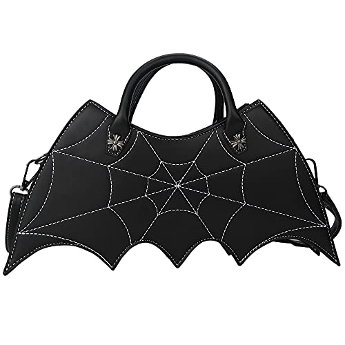 Ondeam Bat wing Shoulder bag,PU Spider Web Crossbody Handbag for Women(Black)
