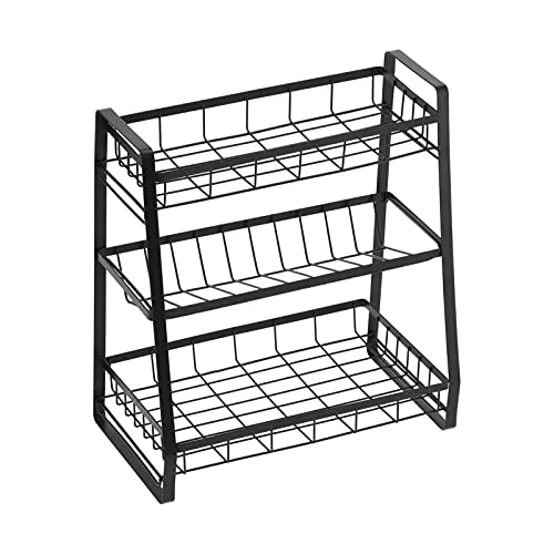 Spice Rack 3Layer Metal Material Kitchen Organizer Adjustable Height Humanized Structure Inclined Design For Home Black Smoker