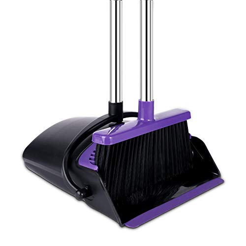 Broom and Dustpan Set Upright, 50-in Broom and Dustpan Set Long Handle Self Cleaning Broom and Dustpan Set for Home Kitchen Office Floor