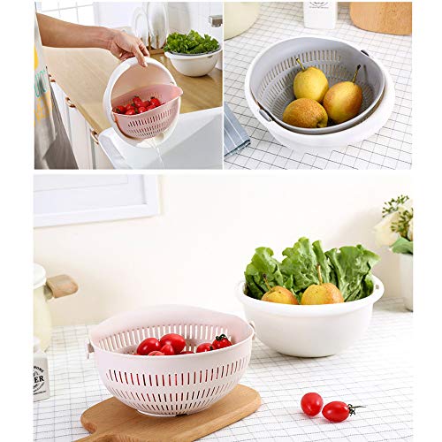 melupa 2 in 1 Strainer Colander Rotatable Fruit Baskets for Kitchen Micro-Perforated Strainers Detachable Self-draining for Pasta Rice Spaghetti Noodles Salads Vegetables Food
