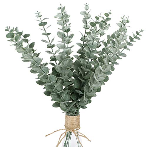 FUNARTY 15pcs Artificial Eucalyptus Leaves Stems 18″ Tall Greenery Decor Faux Eucalyptuses Real Touch for Wedding Bouquet Centerpiece Home Decor