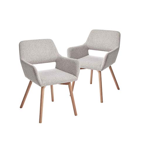 CangLong Leisure Modern Living Dining Room Accent Arm Chairs Club Guest with Solid Wood Legs, Set of 2, Grey