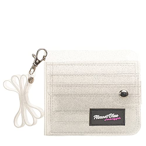 Clear Wallet for Women, Bifold Wallet Purse with Lanyard Cute Jelly Coin Pouch ID Case (Silver)