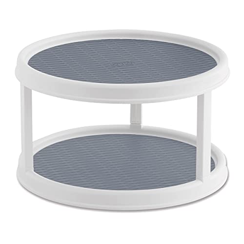 Copco Non-Skid 2 Tier Pantry Cabinet Lazy Susan Turntable, 12-Inch, White and Oxford Gray