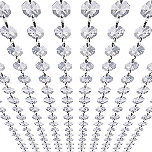 33ft K9 Glass Crystal Garland Strands – Hanging Chandelier Gem Bead Chain – 14mm Clear Octagon Prism Diamond String Decorations for Wedding Party Manzanita Centerpiece Christmas Tree
