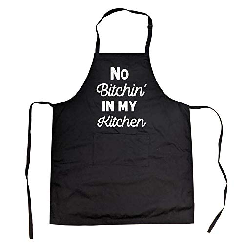 Crazy Dog T-Shirts Cookout Apron No Bitchin in My Kitchen Grilling Baking Cooking Gift for Her Mom (Black) – One Size