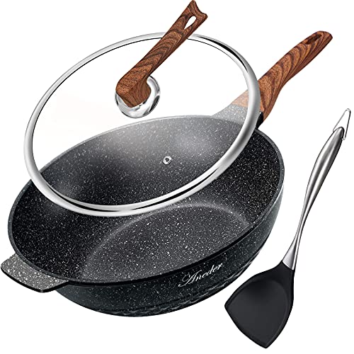 ANEDER Wok Pan Nonstick 12.5 Inch Skillet, Frying Pan with Lid & Spatula Wok Pans for Cooking Electric, Induction & Gas Stoves, Oven Safe
