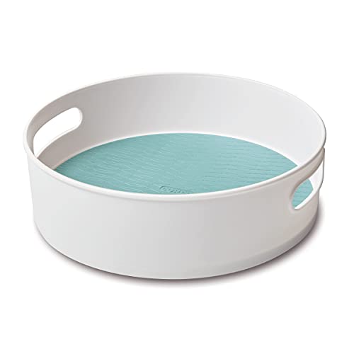 Copco Non-Skid Pantry Cabinet Kitchen Refrigerator Storage Turntable, 12-Inch, White and Aqua Sky