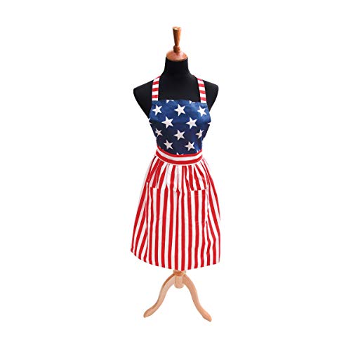 C&F Home 4th of July Kitchen Apron, Pockets, USA Flag Stars & Stripes Americana Patriotic Independence Memorial Labor Day Costume Outfit Adult Apron Red