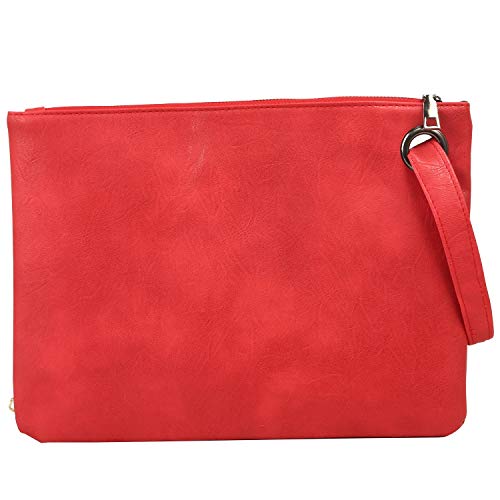 Unique Vegan Women Clutch Bag PU Leather Envelope Clutch Bag Handbag Wristlets for Beach Holiday (red)