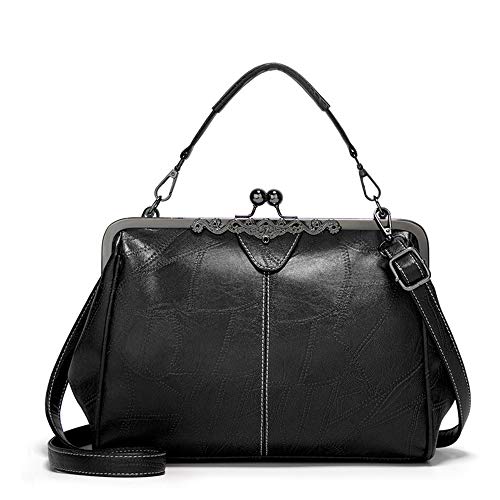 Segater® Women Retro Hollow Oil Wax PU Leather Handbag Kiss Lock Crossbody Purse Vintage Messenger Bag Tote