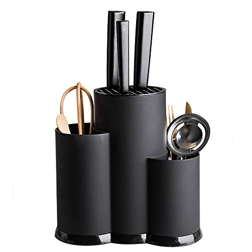 MDZF SWEET HOME 3-in-1 Kitchen Utensil Holder Set with Knife Block without Knives, Large Kitchen Tools Flatware Holder Organized Utensil Drying Cylinder, Black