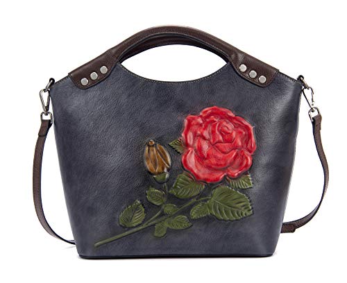 Valrena Genuine Leather Handbags for Women Retro Crossbody Bag Large Shoulder Bags Tote Purse Satchel Handbag