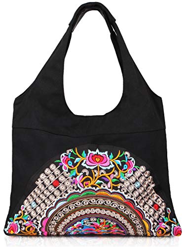 MAZEXY Tote Handbags for Women Large Embroidered Canvas Shoulder Bag Daily Bag