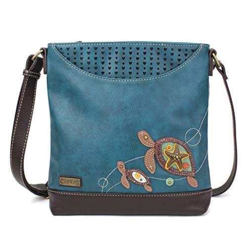 Chala Handbags Sweet Messenger Mid Size Tote Bag Two Turtles – Turquoise