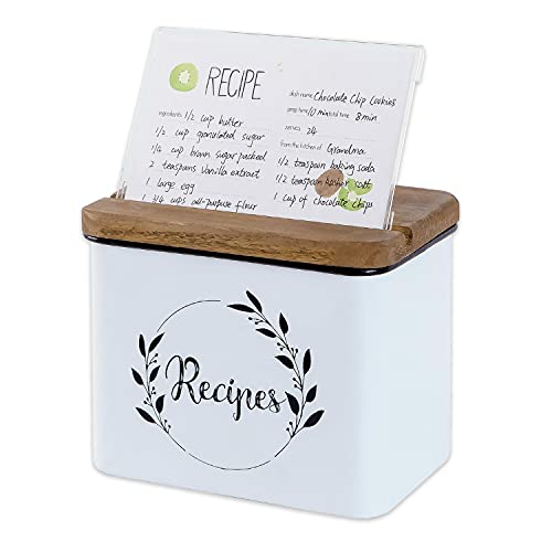 NIKKY HOME 4×6 Metal Recipe Box Kitchen Organization with 24 Cards and 8 Dividers, White