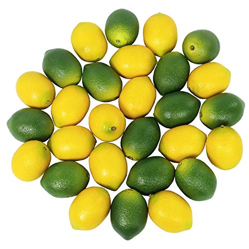 Winlyn 28 Pcs Fake Lemon Artificial Fruits Vivid Green and Yellow Lemon Mixed Set Lifelike Simulation Fruit for Home House Kitchen Party Decoration