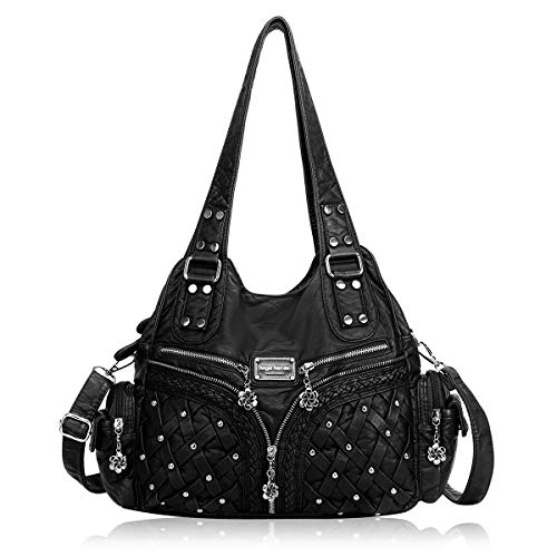 Angel Barcelo Roomy Fashion Hobo Womens Handbags Ladies Purse Satchel Shoulder Bags Tote Washed Leather Bag Black