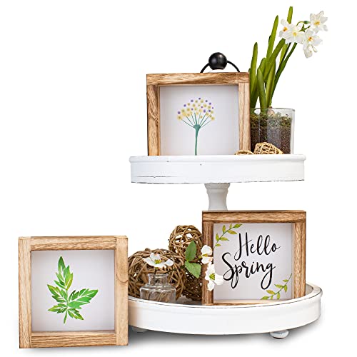 Beautiful Farmhouse Tiered Tray Decor Set – Interchangeable Year Round Seasonal & Holiday Decoration Bundle Incl. Wooden 3 Frames – The Perfect Valentines Day & Spring Wall Decor for Your Home