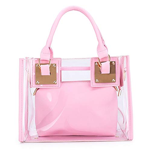 Women Transparent Shoulder Crossbody Bag, 2 in 1 Designer Fashion Handbag Tote Purse Waterproof Summer Beach Bag Satchel, Pink