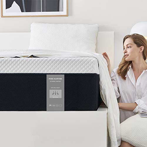 IYEE NATURE Queen Size Mattress, 10 Inch Cooling-Gel Memory Foam Mattress Bed in a Box, Supportive & Pressure Relief with Breathable Soft Fabric Cover, Medium Firm Feel,Black