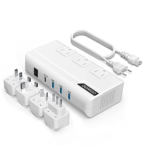 Voltage Converter, GEARGO 230W Power Converter Step Down 220V to 110V Universal Travel Adapter for Hair Straightener, Curling Iron with 4-Port USB Charging UK/AU/EU/IT/US Worldwide Plug Adapter White