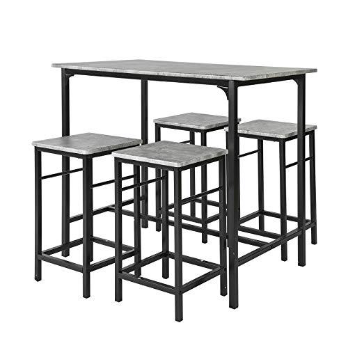 Haotian OGT11-HG, 5 Piece Dining Set, Dining Table with 4 Stools, Home Kitchen Breakfast Table, Bar Table Set, Bar Table with 4 Bar Stools, Kitchen Counter with Bar Chairs (Grey)
