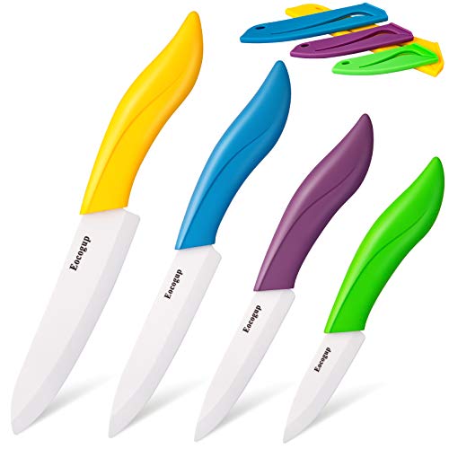 Updated Version Ceramic Knife Set 4-Piece Color with Sheaths (Includes 3″ Paring Knife, 4″ Fruit Knife, 5″ Utility Knife, 6″ Chef Knife) for Home Kitchen(Multicolour)