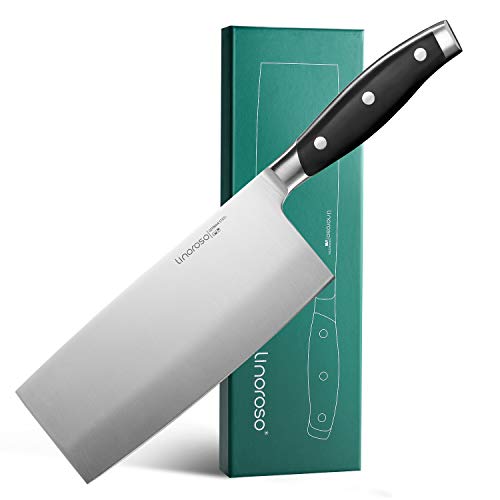 Linoroso Cleaver Knife 7.5 inch Meat and Vegetable Chinese Cleaver Kitchen Chef Knife, German High Carbon Stainless Steel Butcher Knife with Full Tang Ergonomic Handle for Home Kitchen and Restaurant