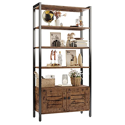 IRONCK Industrial Bookshelf and Bookcase with 2 Louvered Doors and 4 Shelves, Standing Storage Cabinet for Living Room, Home Office, Bedroom, Washroom, Vintage Brown