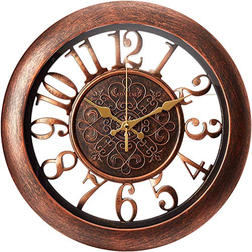 Adalene Wall Clocks Battery Operated Non Ticking – Completely Silent Quartz Movement – Vintage Rustic Clocks for Living Room Decor, Kitchen Bedroom Bathroom – Modern Retro Wall Clock Large Decorative