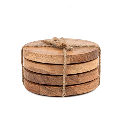 Samhita Acacia Wood Round Coasters Protection Tabletop ,Countertop and Surfaces from Water Marks or Damage | Home & Office Decor | Housewarming Gift (Set of 4) (4″ x 4″ X 0.5″)
