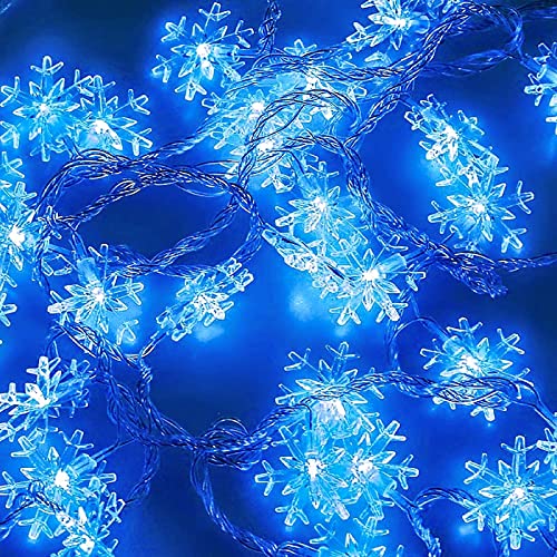 DomeStar Christmas Snowflake String Lights, 10ft LED Battery Operated Blue Fairy Xmas Lights for Indoor Outdoor Christmas Tree Wedding Party Decoration