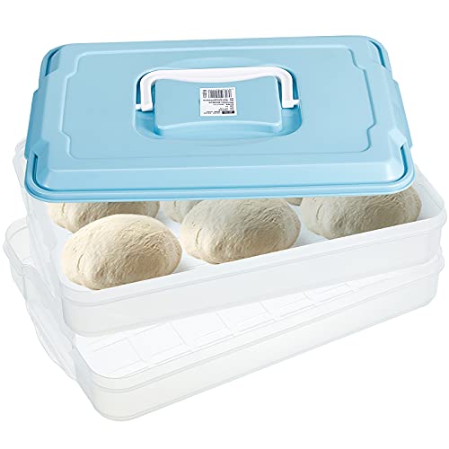 Tioncy Dough Proofing Box Double Layers with Lid Pizza Dough Proofing Tray Translucent Box with Cover Dough Tray Food Storage Box Container for Home Kitchen Restaurant, 13 x 8.3 Inches (Blue)