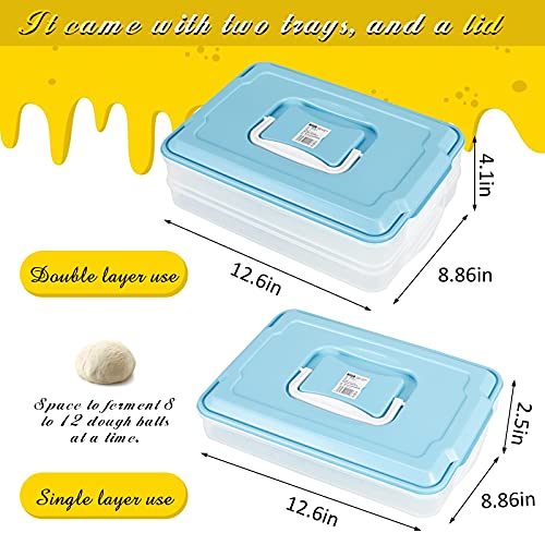 Tioncy Dough Proofing Box Double Layers with Lid Pizza Dough Proofing Tray Translucent Box with Cover Dough Tray Food Storage Box Container for Home Kitchen Restaurant, 13 x 8.3 Inches (Blue) | The Storepaperoomates Retail Market - Fast Affordable Shopping