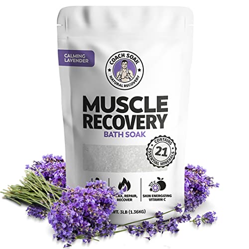Coach Soak: Muscle Recovery Bath Soak – Natural Magnesium Relief & Joint Soother -21 Minerals, Essential Oils & Dead Sea Bath Salts-Absorbs Faster Than Epsom Salt for Soaking (Calming Lavender)
