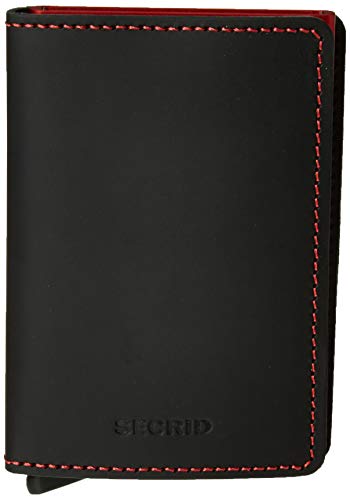 SECRID – Secrid Slim wallet Genuine Matte Leather RFID Safe Card Case for max 12 cards (Black Red)