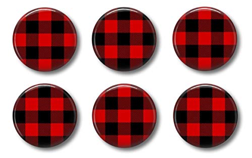 Modern Farmhouse Buffalo Plaid Magnets – Red and Black Check – Set of Six 1.75 inch – Office, Dunn Style Decor Locker Magnets For Teens Home Office or Kitchen Fridge