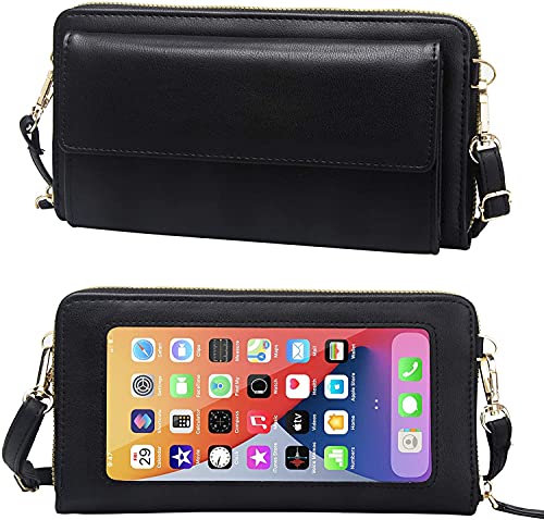 Touch Screen Phone Bag Small Crossbody Bag Shoulder Handbag, RFID Blocking Wallet for Women (#01 Black)
