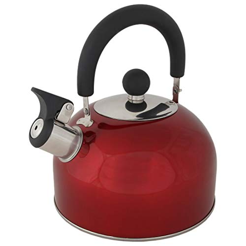 Lily’s Home 2 Quart Stainless Steel Whistling Tea Kettle, the Perfect Stovetop Tea and Water Boilers for Your Home, Dorm, Condo or Apartment. Red