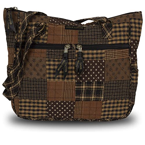 Bella Taylor Ironstone Everyday Tote Quilted Cotton Country Patchwork Shoulder Handbag; Chestnut, Khaki and Black