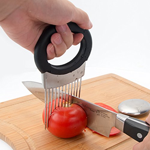 Onion Slicer Chopper – Full Handle Onion Cutter Peeler with Odor Remover, Onion Holder for Slicing Vegetable, Stainless Steel Cutting Kitchen Gadgets.